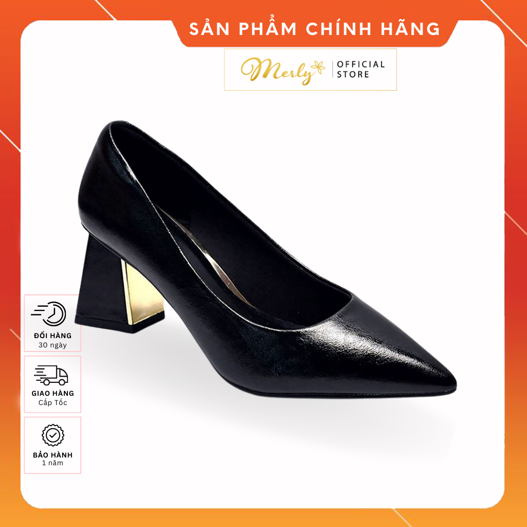 Giày Cao Gót Đế Vuông 6cm Da Microfiber Merly 1484, Giày Công Sở Nữ Êm Chân, Giày Bít Mũi Gót