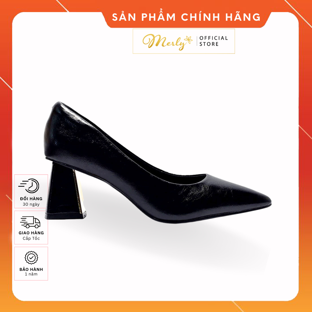 Giày Cao Gót Đế Vuông 6cm Da Microfiber Merly 1484, Giày Công Sở Nữ Êm Chân, Giày Bít Mũi Gót