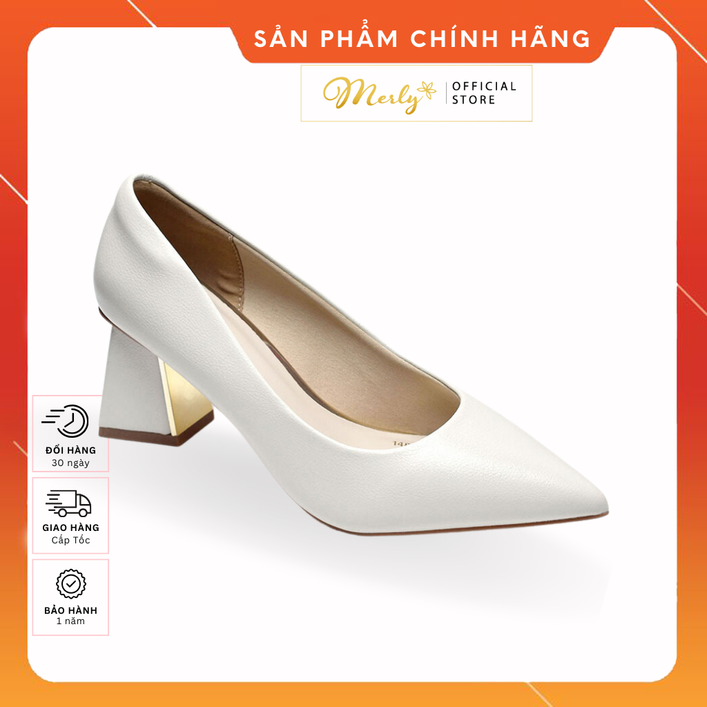 Giày Cao Gót Đế Vuông 6cm Da Microfiber Merly 1484, Giày Công Sở Nữ Êm Chân, Giày Bít Mũi Gót