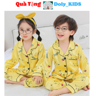  Bộ Pijama Cho Bé Trai bé Gái DOLY KIDS Đồ bộ ngủ dài tay Chất Phi Lụa In Hình Pikachu Cực Yêu Cho Bé Trai Từ 6-27kg 