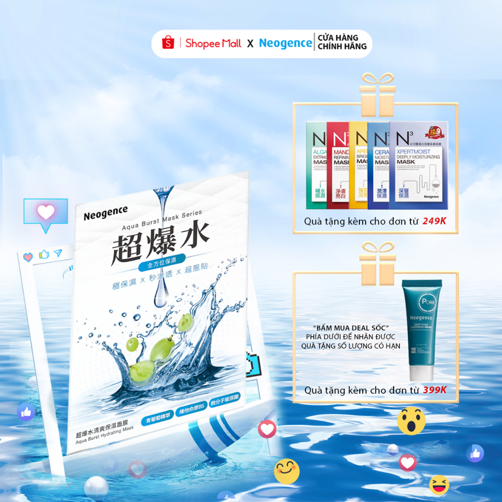 Mặt nạ Neogence Aqua Burst cấp nước nhanh chóng Hộp 5 miếng