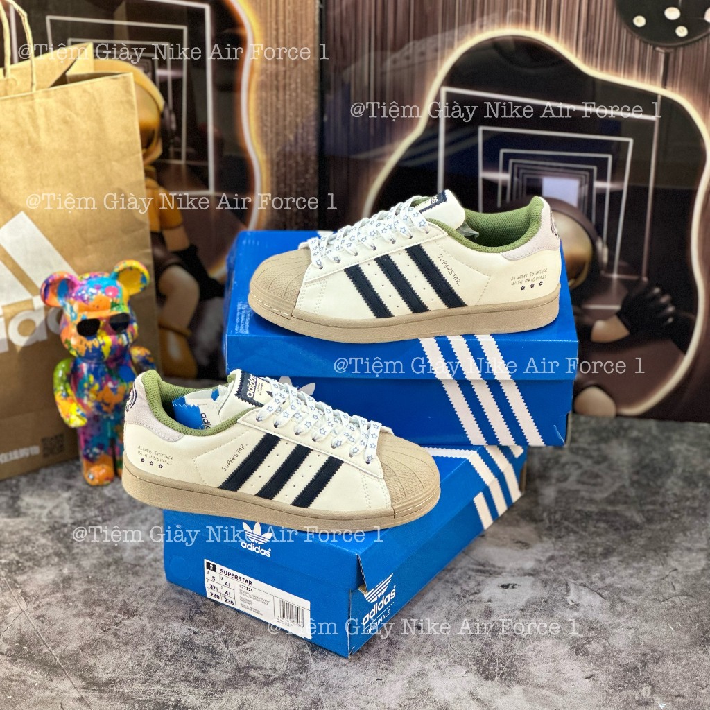 Giày Thể Thao Adidas x Nagaba Superstar Crem,Sò Xanh Cốm Mới