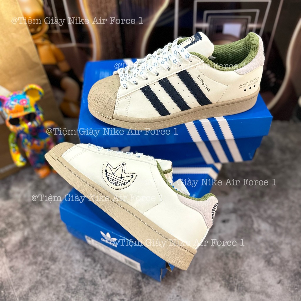 Giày Thể Thao Adidas x Nagaba Superstar Crem,Sò Xanh Cốm Mới