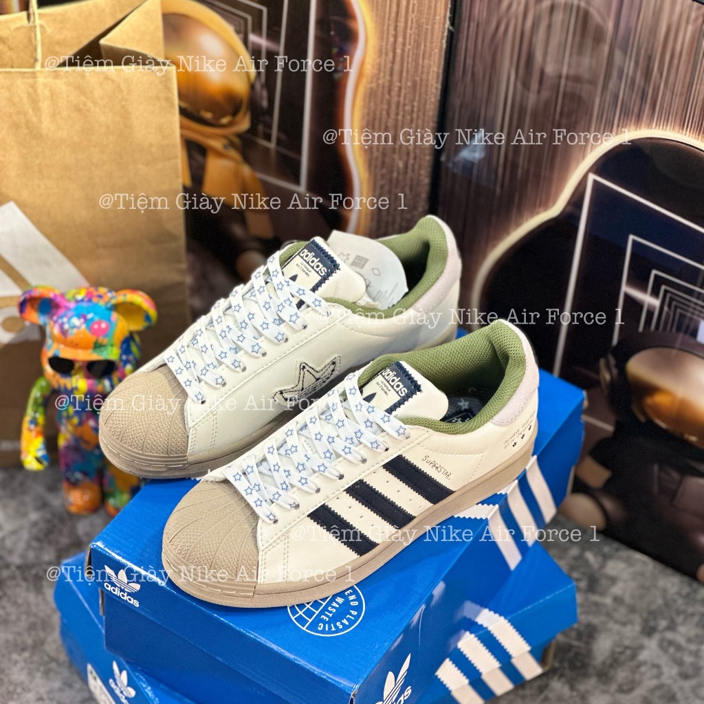 Giày Thể Thao Adidas x Nagaba Superstar Crem,Sò Xanh Cốm Mới