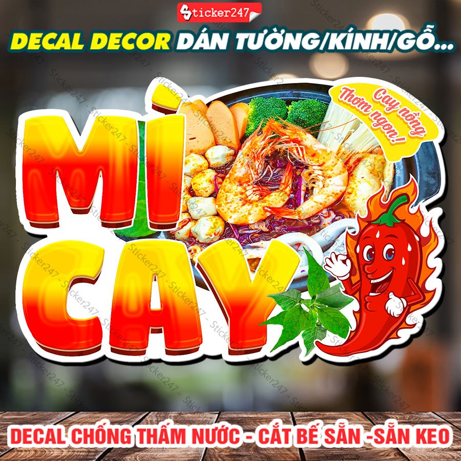 Tranh Dán Tường Mì Cay 🌈 Decal Dán Tường Trang Trí Quán - Sticker Chống Thấm Nước, Chống Nắng, Cắt Sẵn
