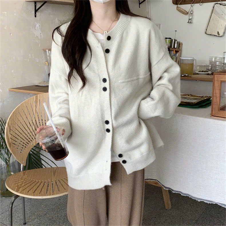 Áo cardigan len khoác ngoài dáng ngắn kiểu trơn basic deliz phong cách vintage ChouChou | BigBuy360 - bigbuy360.vn