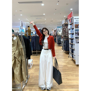 Set áo cardigan len cổ tròn dáng ngắn kèm quần suông ống rộng + belt thắt eo