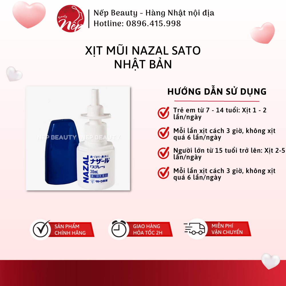 Xịt thông mũi nghẹt mũi và sổ mũi Sato Nazal 30ML - Nepbeauty