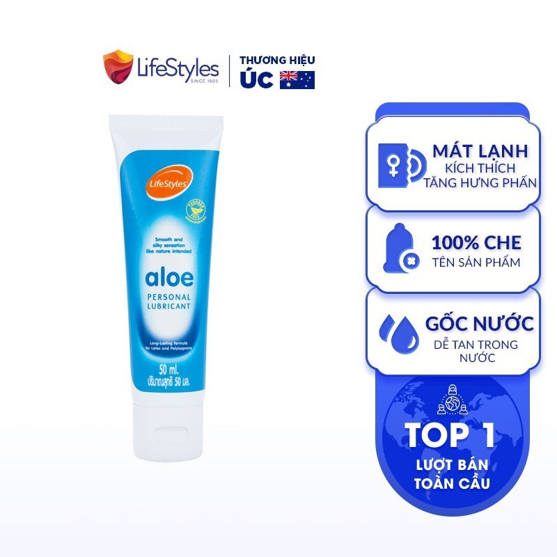 [Bán sỉ] Gel Bôi Trơn Gốc Nước Tinh Chất Lô Hội Lành Tính LifeStyles Aloe Lubricant Mát Lạnh x3 Khoái Cảm - Tuýp 50ml