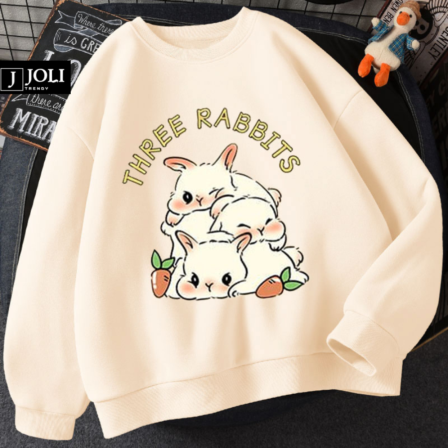 Áo Sweater Three Rabbit Nam Nữ By JOLI Unisex Chất Nỉ Lót Bông Form Rộng