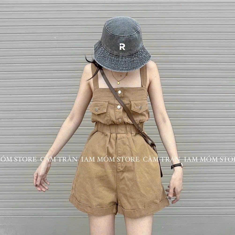 Jum yếm bẳn gấu 2 dây họa tiết túi hộp đính nút nhún eo với 3 tone màu xinh xắn, dễ thương cho các tình yêu đi chơi