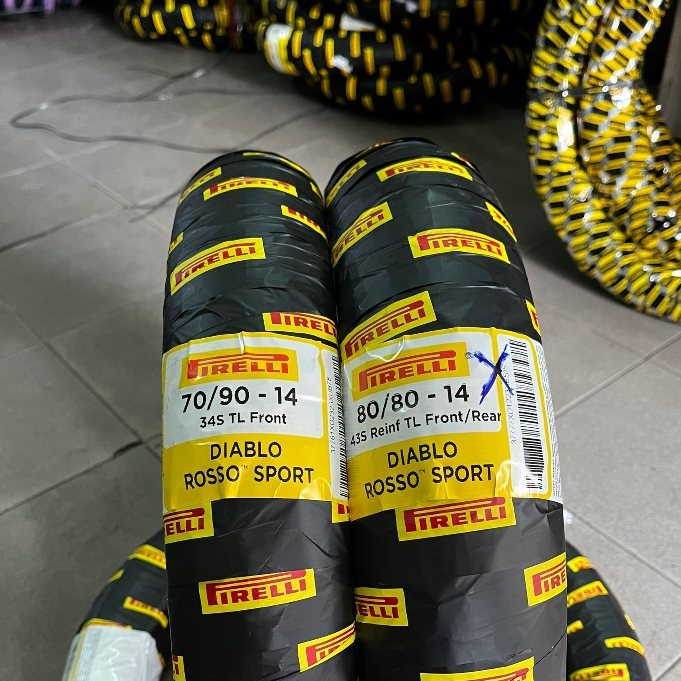 (70/90-14 & 80/80-14) Cặp vỏ Pirelli Diablo Rosso Sport 70/90-14 M/C 34S TL và 80/80-14 M/C 43S TL