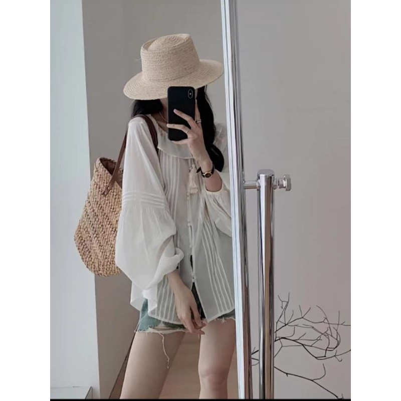 Áo babydoll xếp li thân dây chuông hàn quốc