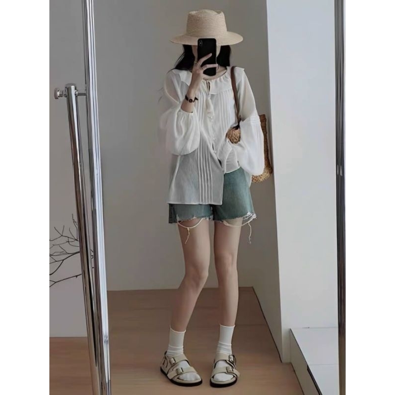 Áo babydoll xếp li thân dây chuông hàn quốc