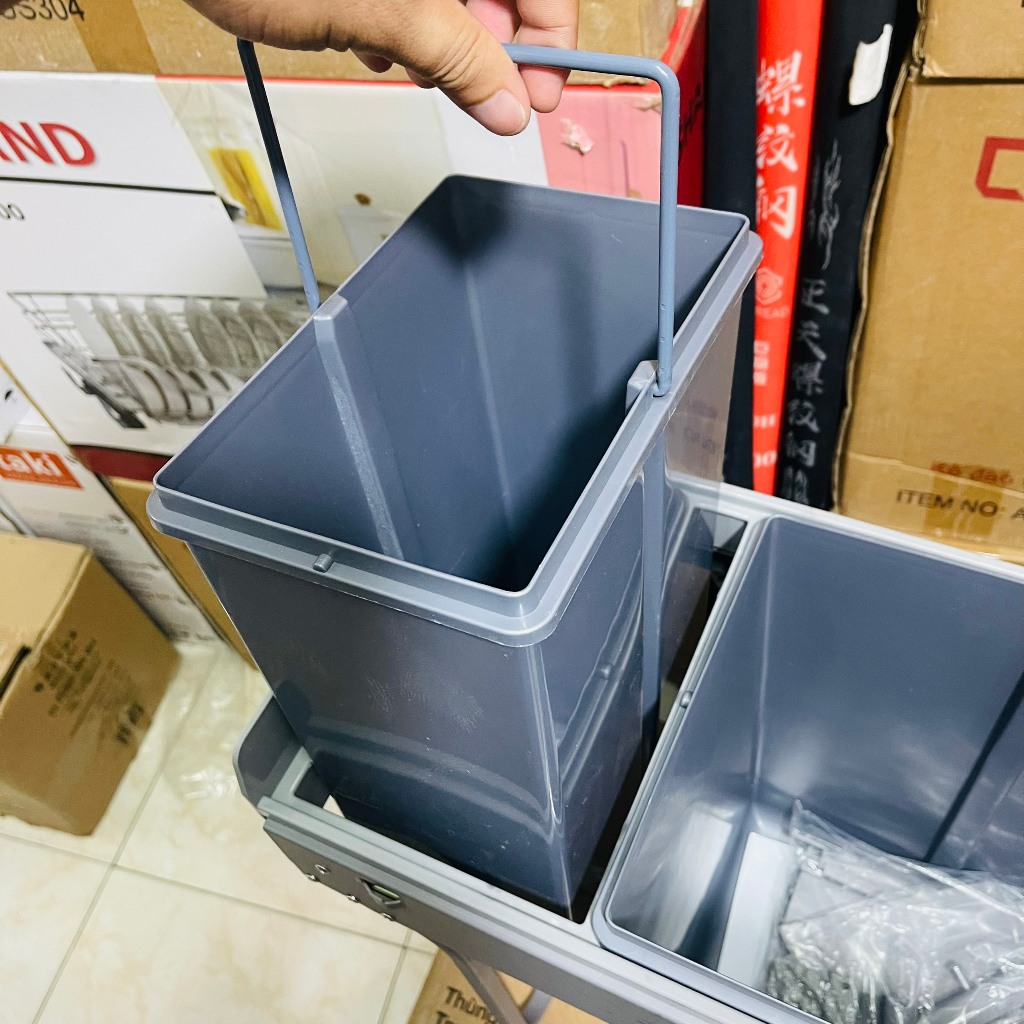Thùng Âm Tủ, Thùng Rác Tủ Bếp Bếp Dưới 2 Ngăn Khoang 20L - Ray Âm Giảm Chấn - Bảo Hành 10 Năm - Có Thợ Lắp