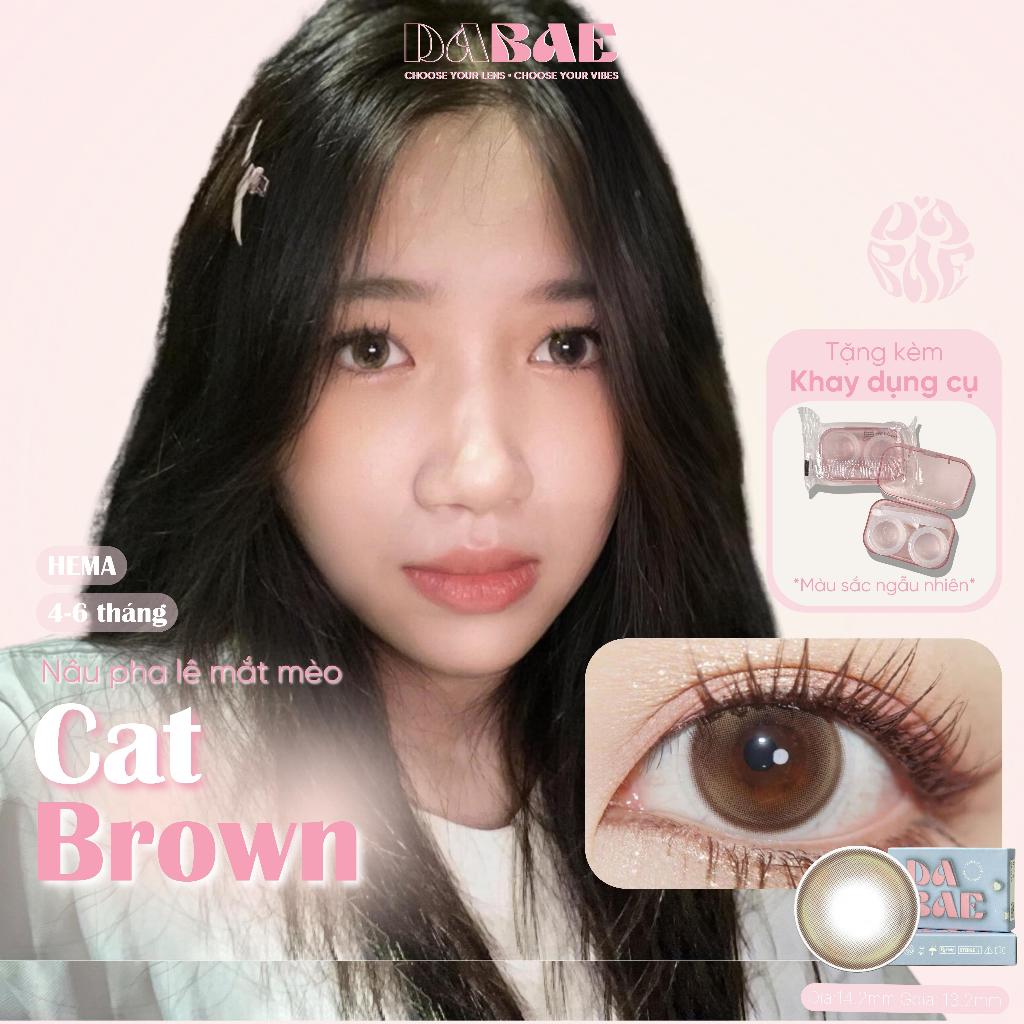 Kính áp tròng Cat Brown màu xám pha lê trong veo Hàn Quốc hãng DABAE