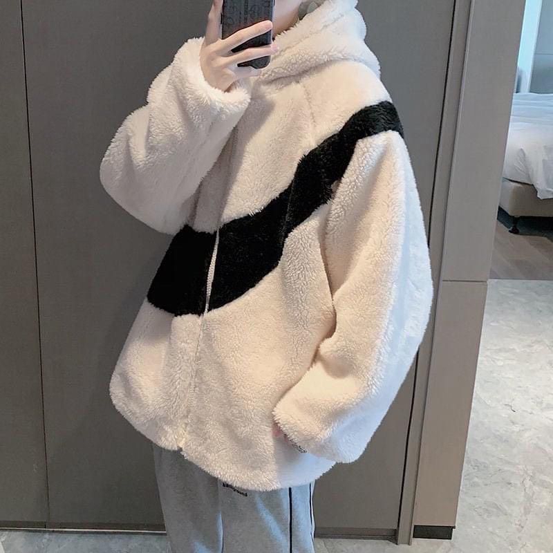 Áo Khoác Lông Tích Chéo 2 Màu Đen Trắng Form Rộng