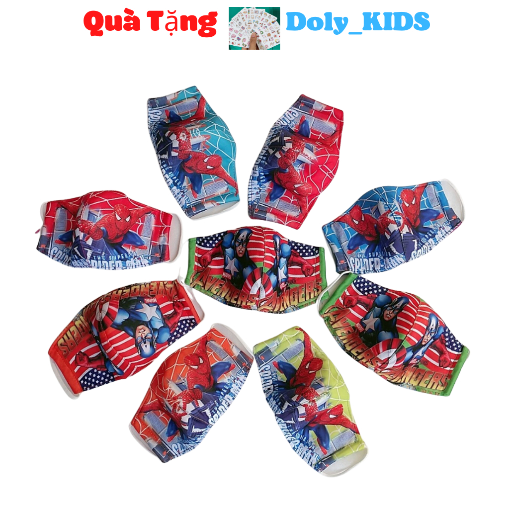 Khẩu trang cho bé sét 10 chiếc Doly kids , Khẩu trang vải cho bé trai bé gái hình siêu nhân KTV01 bé 1-6T