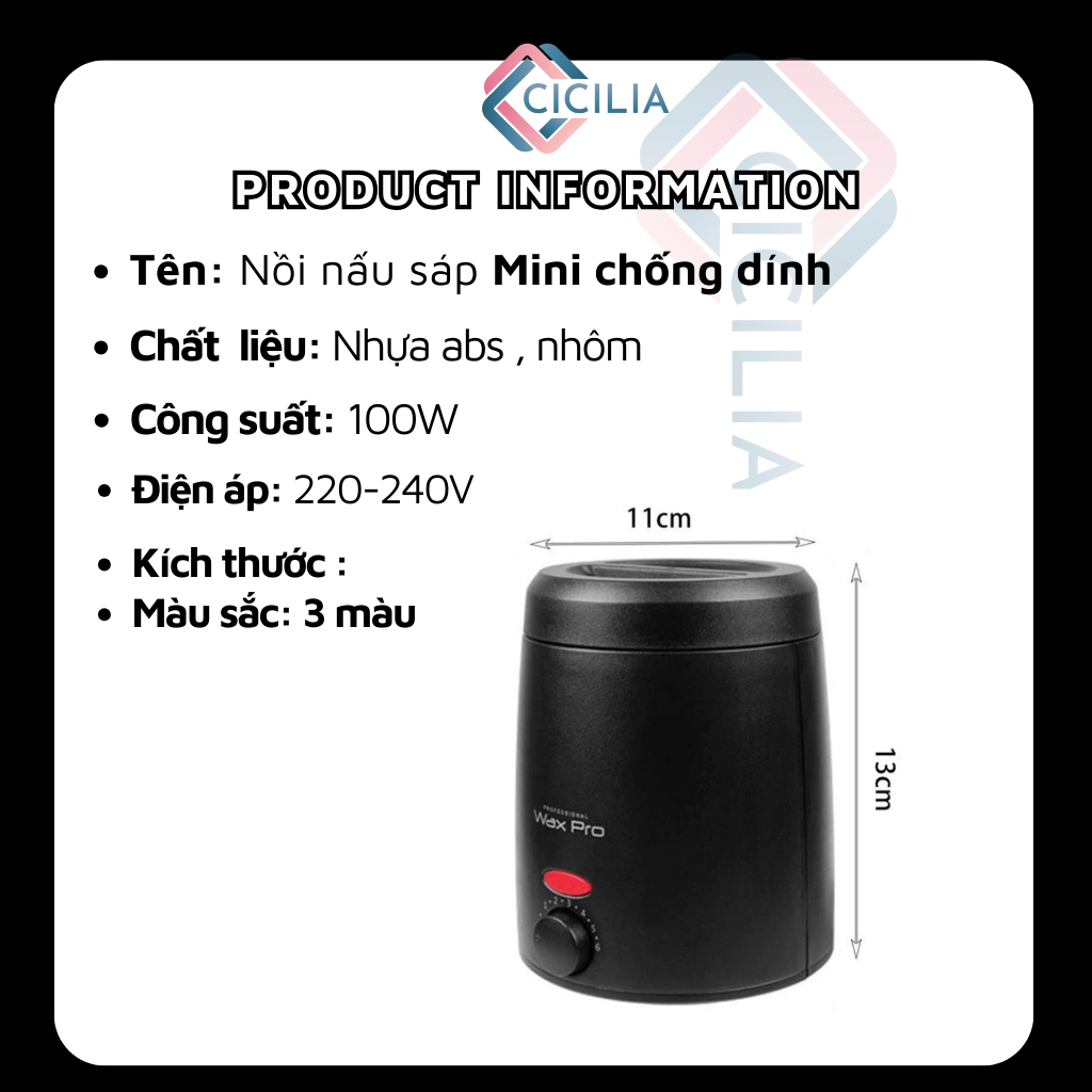 Nồi Chống Dính Nấu Sáp Wax Lông Prowax200 Mini, Siêu Gọn Nhẹ CICILIA 1013
