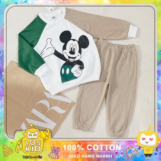 Set bộ nỉ da cá Mickey phối tay nâu xanh cho bé trai size từ 12-24 cân