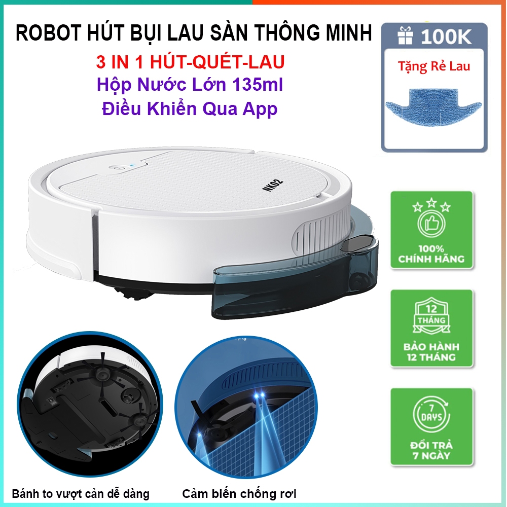 Robot Hút Bụi Tự Động, Robot Thông Minh NK02 - Máy Hút Bụi Lau Sàn 3 Trong 1 Quét, Hút, Lau Nhà, Sử Dụn
