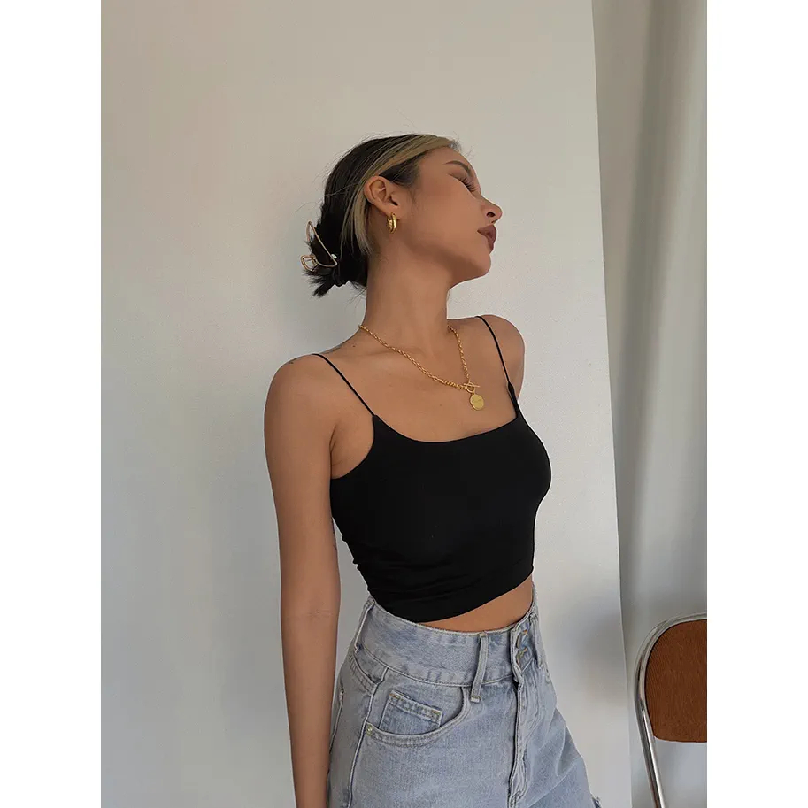 Áo croptop 2 dây sợi bún nhọn cotton hai lớp, áo nữ 2 dây A30