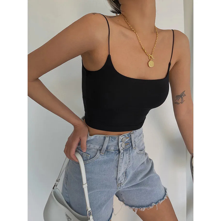 Áo croptop 2 dây sợi bún nhọn cotton hai lớp, áo nữ 2 dây A30