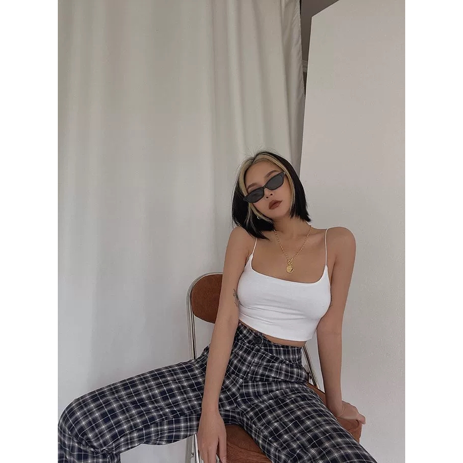 Áo croptop 2 dây sợi bún nhọn cotton hai lớp, áo nữ 2 dây A30