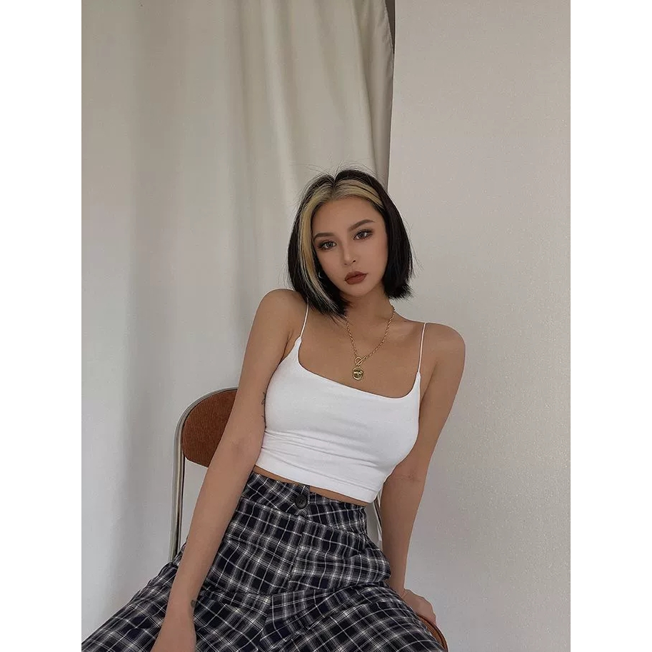 Áo croptop 2 dây sợi bún nhọn cotton hai lớp, áo nữ 2 dây A30