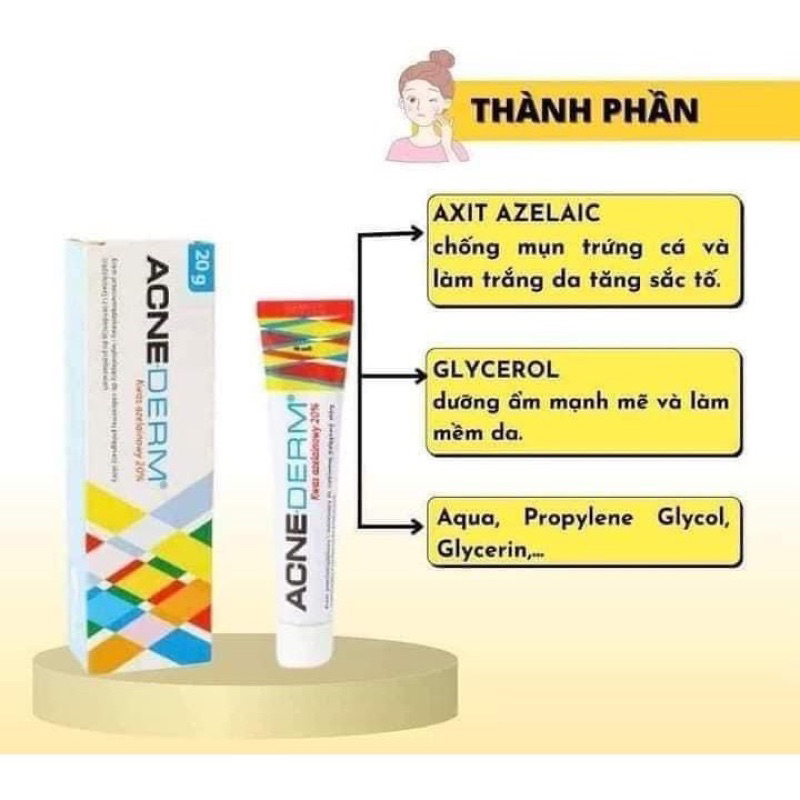 Kem Acnederm Azelaic Aicd 20% làm trắng sáng da, giảm mụn 20g chính hãng / Acne Derm