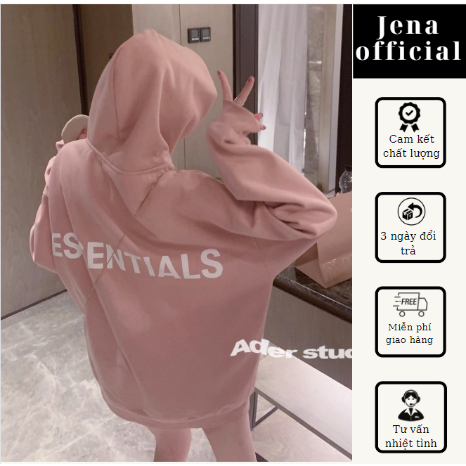 Áo hoodie Essential form rộng mũ 2 lớp tay phồng chất nỉ lông cáo 100%cotton premium mẫu in phản quang