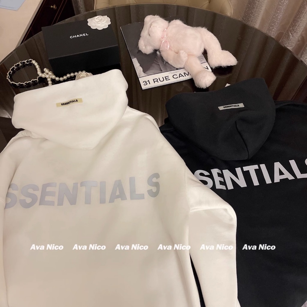 Áo hoodie Essential form rộng mũ 2 lớp tay phồng chất nỉ lông cáo 100%cotton premium mẫu in phản quang