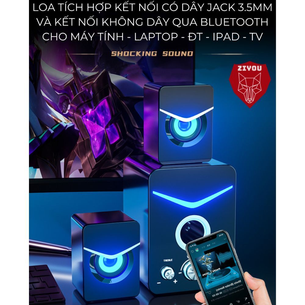 Loa vi tính để bàn CS20 bluetooth MC D221 SUPER BASS cực đã, có LED, dòng loa máy tính cao cấp cho laptop, pc, đt