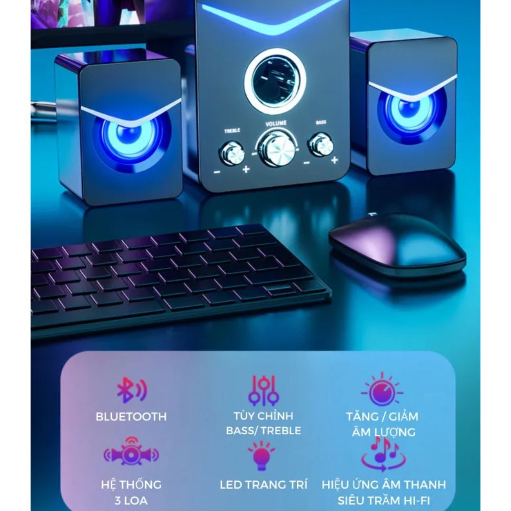 Loa vi tính để bàn CS20 bluetooth MC D221 SUPER BASS cực đã, có LED, dòng loa máy tính cao cấp cho laptop, pc, đt