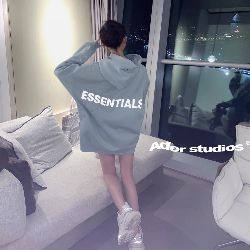 Áo hoodie Essential form rộng mũ 2 lớp tay phồng chất nỉ lông cáo 100%cotton premium mẫu in phản quang