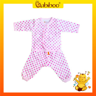 Bộ cotton quần bỉm áo dài cổ tim chấm bi babiboo - bbc36