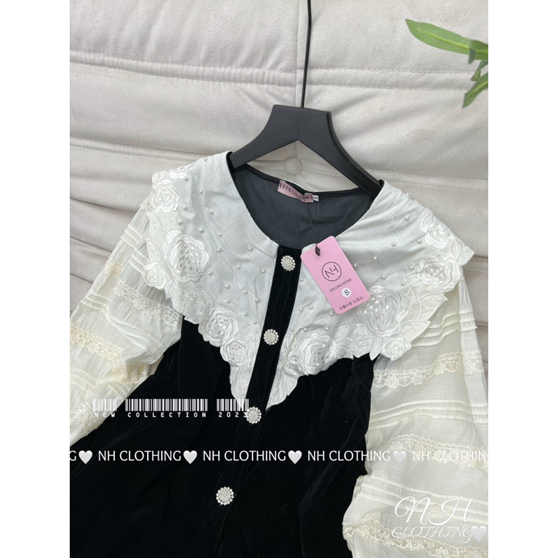 Váy nhung cổ thêu đính ngọc