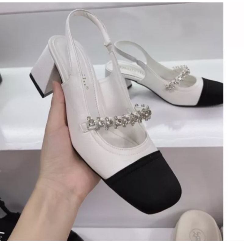 Giày hở mũi xích ngọc hở gót 5 phân siêu tiểu thư hàng vnxk