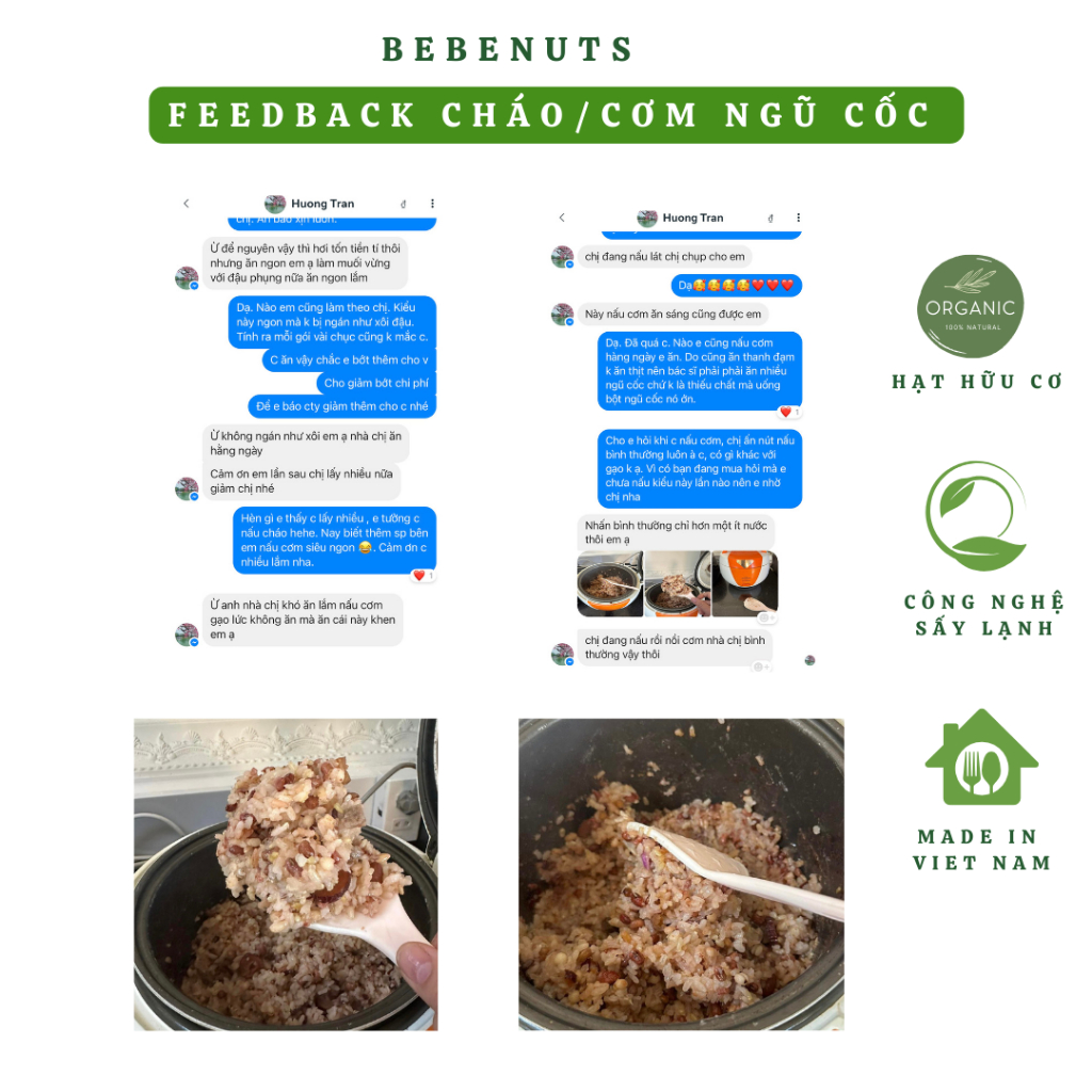 Cháo ngũ cốc/cơm ngũ cốc 24 loại hạt hữu cơ organic BEBENUTS 7 vị 7 ngày - Sản xuất tại Việt Nam Chất Lượng Cao