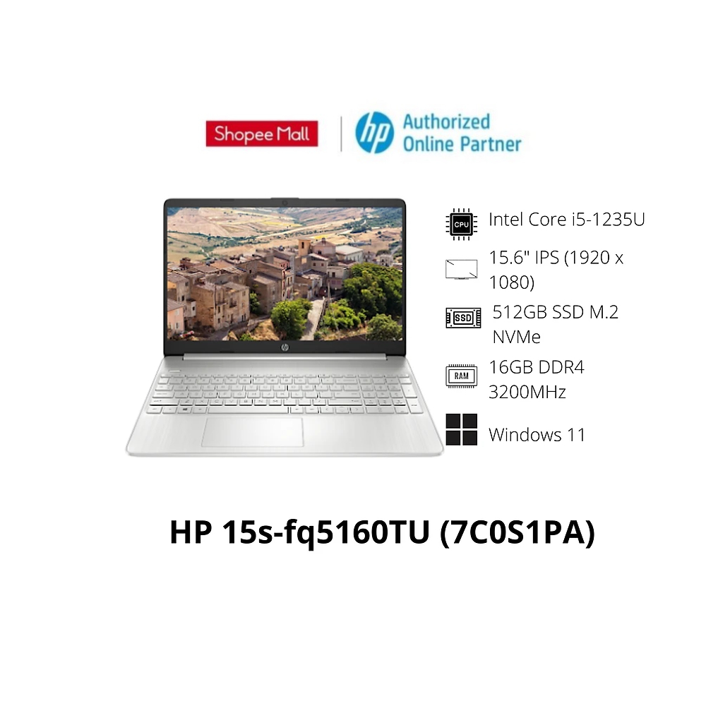 Laptop HP 15s-fq5160TU (7C0S1PA)/ Natural Silver/ Intel Core i5-1235U (upto 4.4Ghz, 12MB)/ RAM 16GB/ 512GB SSD/ Intel)