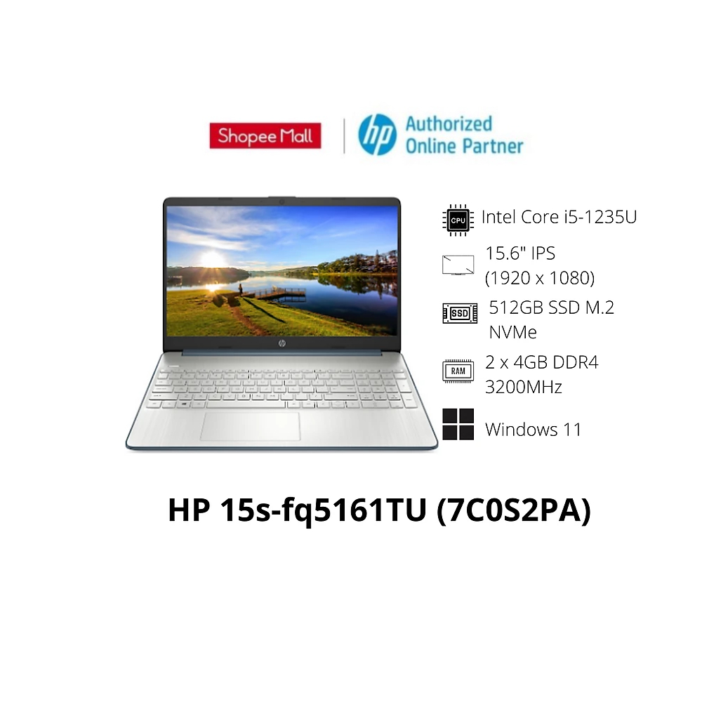 Laptop HP 15s-fq5161TU 7C0S2PA (Core i5-1235U | 8GB | 512GB | Iris Xᵉ Graphics | 15.6 inch FHD|Windows 11 | Blue