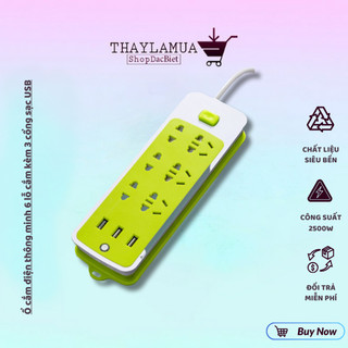 Ổ cắm điện thông minh 6 lỗ cắm kèm 3 cổng sạc USB tiêu chuẩn