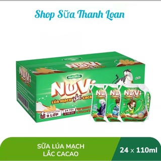 Thùng 24 túi nuvi thức uống sữa lúa mạch lắc cacao túi 110ml.