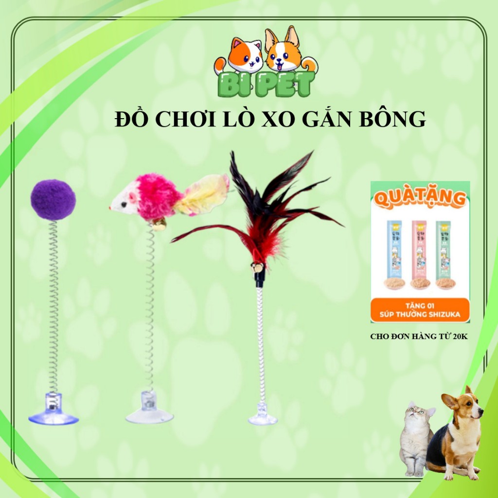 Đồ chơi cho mèo cây lò xo gắn bông nhiều màu sắc dễ thương - BI PET
