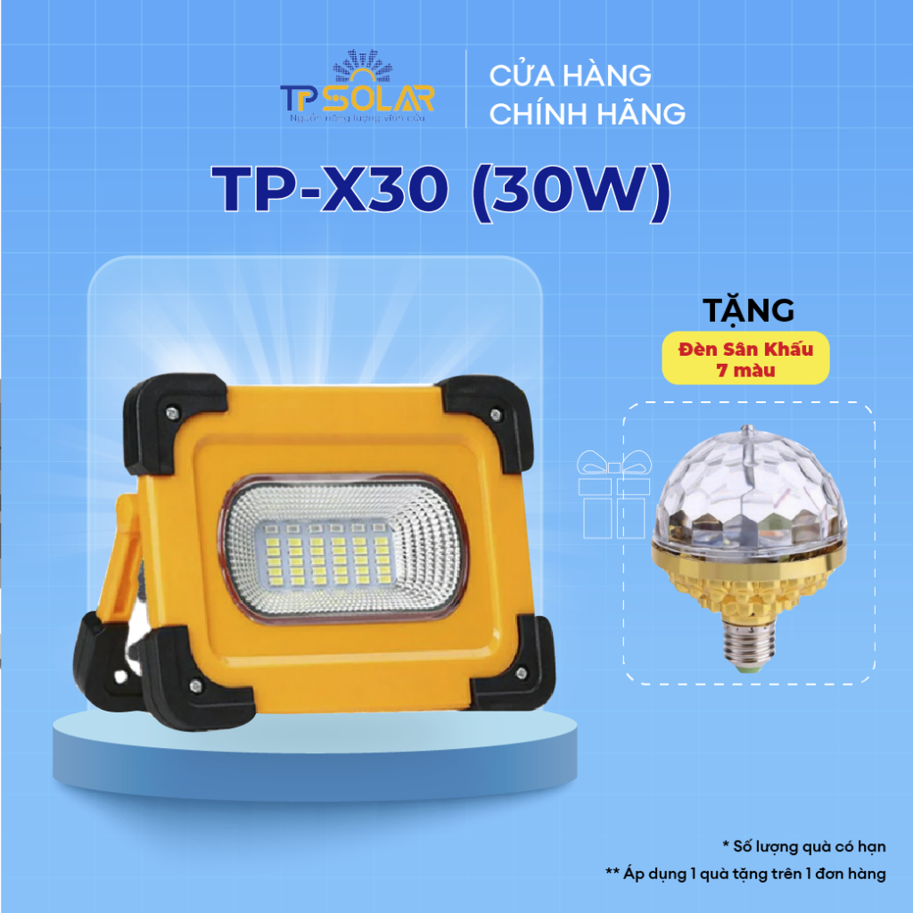 Đèn Đa Năng Cầm Tay Năng Lượng Mặt Trời TP Solar TP-X30 Công Suất 30W Sạc Pin Điện Thoại, Tiện Lợi