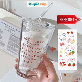 [GIẢM SỐC] Cốc Thủy Tinh Có Nắp, Ly Uống Nước Kèm Ống Hút Phong Cách Hàn Quốc BTT012