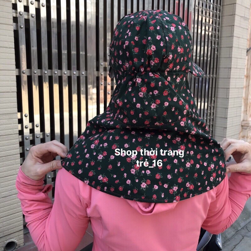 Mũ chống nắng đa năng nữ,  mũ chống nắng kèm khẩu trang trùm vai gáy mũ vải cotton