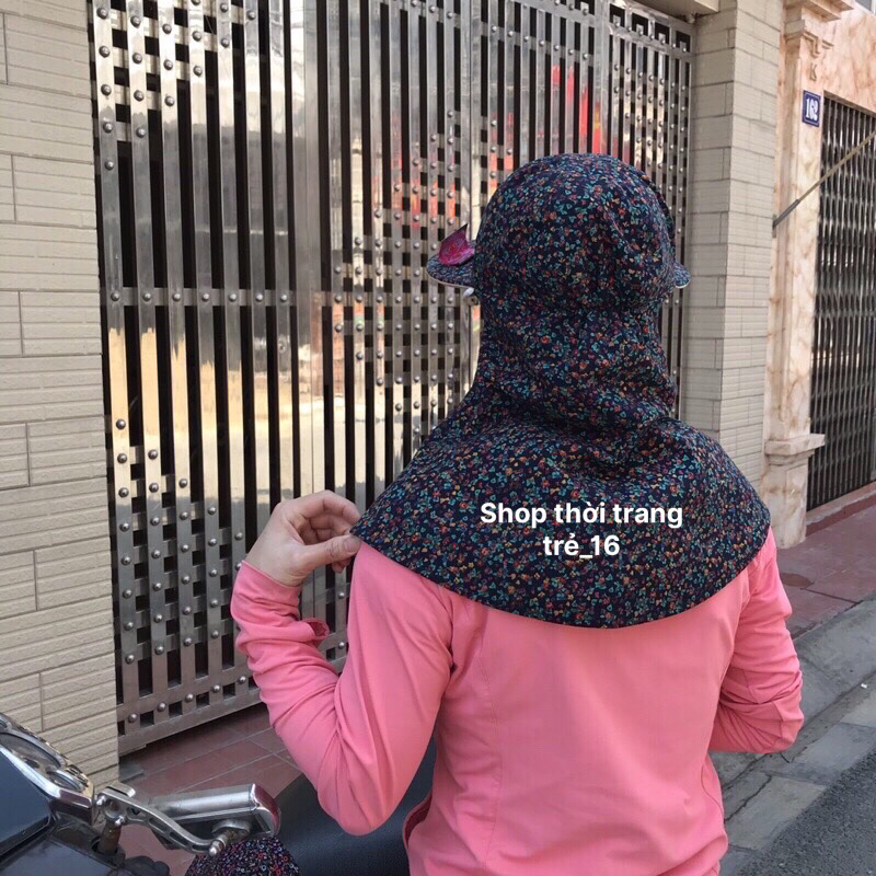 Mũ chống nắng đa năng nữ,  mũ chống nắng kèm khẩu trang trùm vai gáy mũ vải cotton