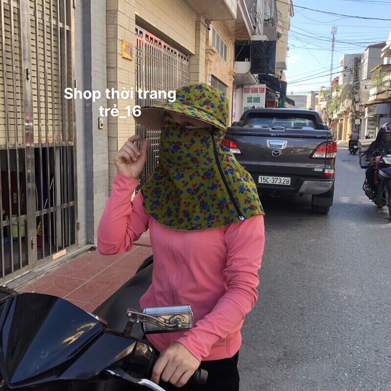 Mũ chống nắng đa năng nữ,  mũ chống nắng kèm khẩu trang trùm vai gáy mũ vải cotton