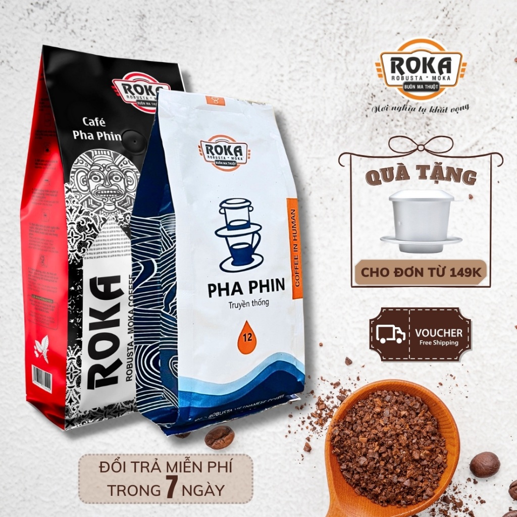 COMBO Cà Phê Rang Xay Gu Truyền Thống Vị Đậm Đà Hương Thơm Tinh Tế - Roka Pha Phin + Roka Red Premium
